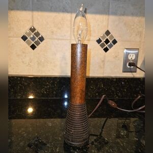 Primitive Candle Stick Lamp Antique Wooden Wool Spindle